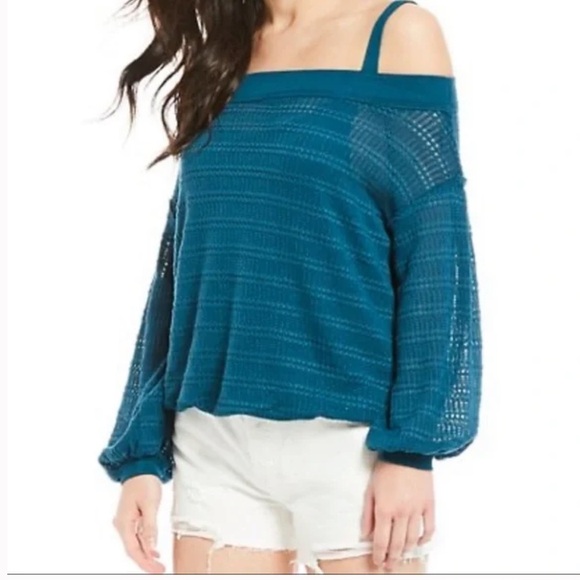 Free People |Ocean Blue Off the Shoulder Sweater Size XS - Picture 1 of 3